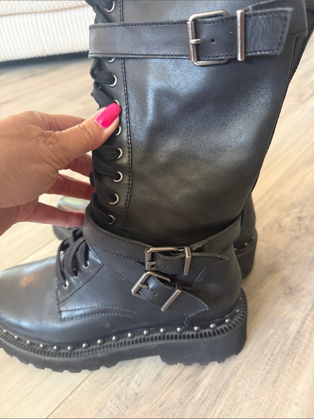 Vince Camuto Black Combat Moto Boots - Picture 5 of 8
